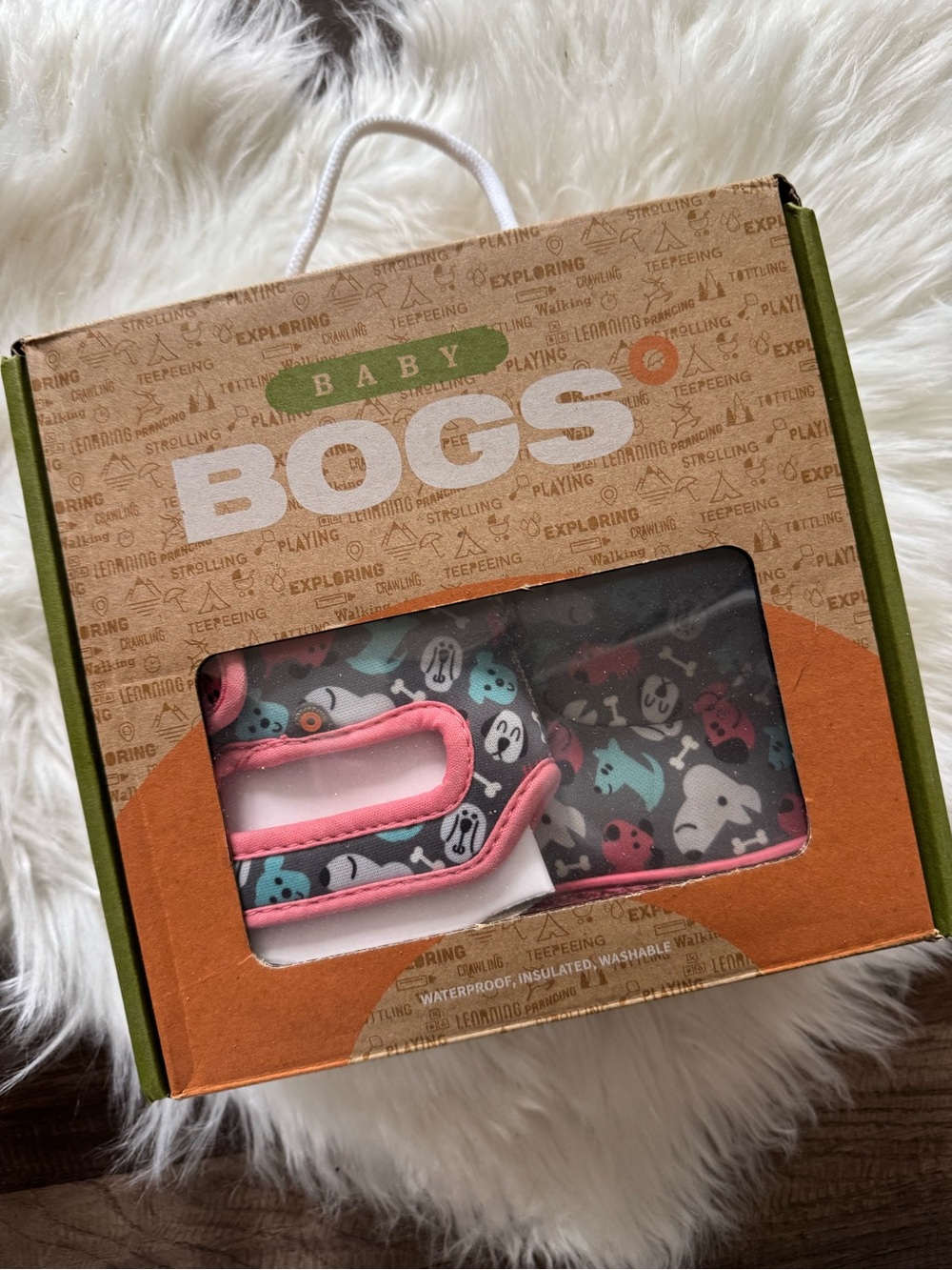 Bogs Baby Booties in Dark Gray Multi with Pink Trim